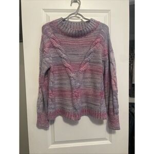 ADYSON PARKER Womens Pullover  Balloon Sleeve Sweater Size M Cable Knit Purple